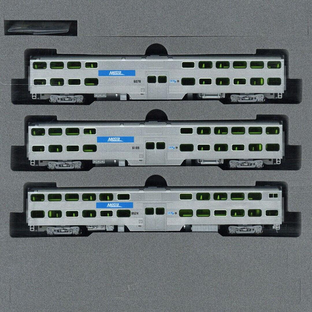 PowerHobby Kato 106-8703 N Scale Gallery Bi-Level Passenger Cars Chicago Metra (3) — N Sets