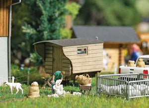 Black Forest® Hobby Supply Co Busch 7933 HO Scale Sheep Shearing Man Shearing Sheep, Sheared Sheep — HO Scale Scenery > Busch