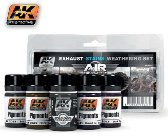 Black Forest® Hobby Supply Co AK Interactive 2037 Air Series: Exhaust Stains Weathering Set (5 Colors) 35ml Bo — Glues,