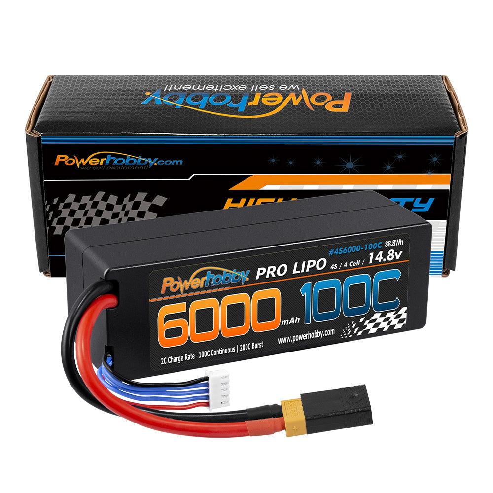 Powerhobby 4s 14.8v 6000mah 100c Lipo Battery w XT60 W Adapter hard case