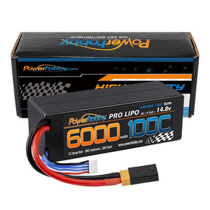 Powerhobby 4s 14.8v 6000mah 100c Lipo Battery w XT60 W Adapter hard case