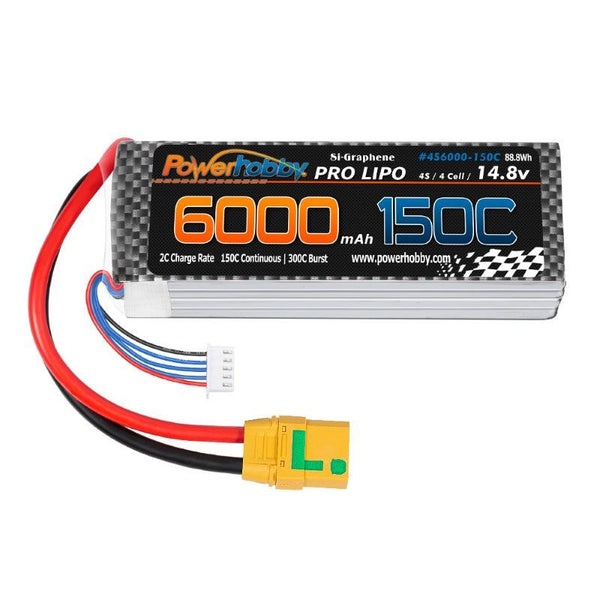Powerhobby XTREME 4S 14.8V 6000mah 150c-300C Lipo Battery W XT90 4-Cell