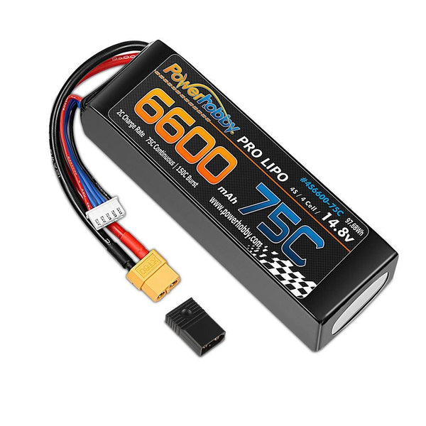 PowerHobby 4S 14.8V 6600mAh 75C-150C Lipo Battery XT60 + Adapter