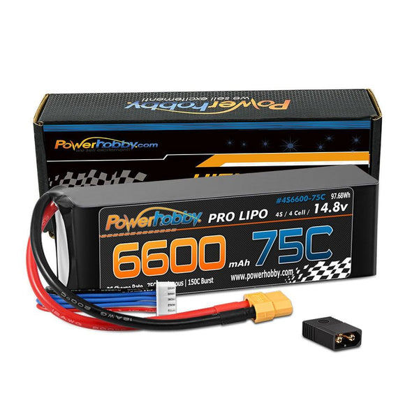 PowerHobby 4S 14.8V 6600mAh 75C-150C Lipo Battery XT60 + Adapter