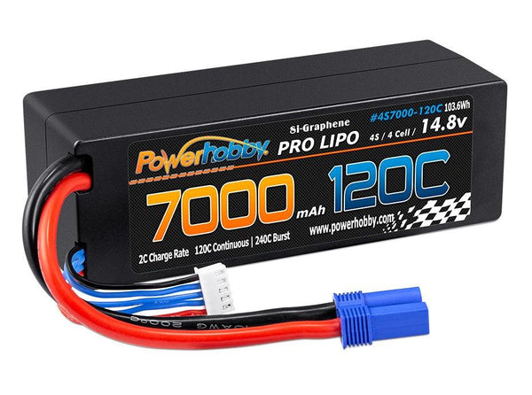 Powerhobby 4s 14.8V 7000MAH 120C Graphene Lipo Battery w EC5 Plug Hard Case
