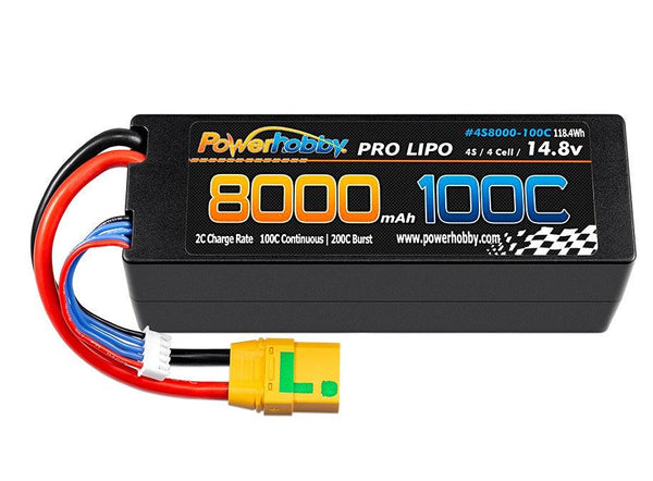 Powerhobby 4s 14.8V 8000MAH 100C Lipo Battery w XT90 Plug Hard Case