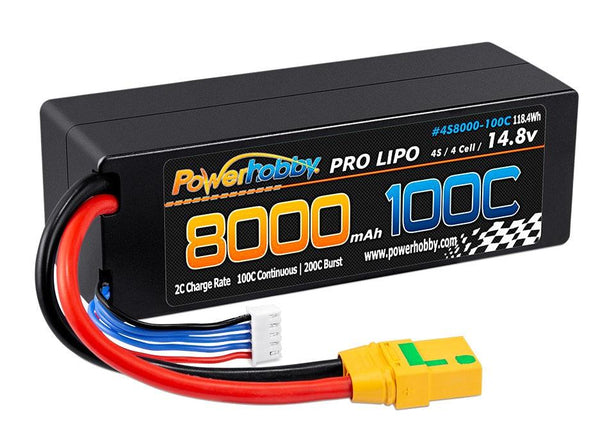 Powerhobby 4s 14.8V 8000MAH 100C Lipo Battery w XT90 Plug Hard Case