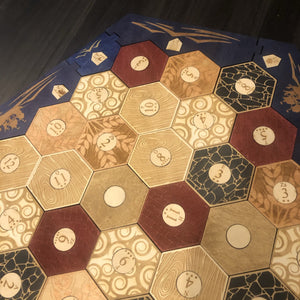 5-6 Player Blue Stained Catan Compatible  Board Set with Laser Etched Terrain, Border and Number Pieces