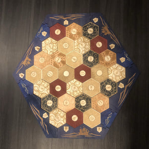 5-6 Player Blue Stained Catan Compatible  Board Set with Laser Etched Terrain, Border and Number Pieces
