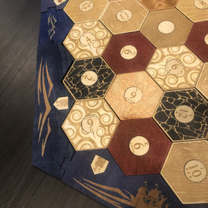 5-6 Player Blue Stained Catan Compatible  Board Set with Laser Etched Terrain, Border and Number Pieces