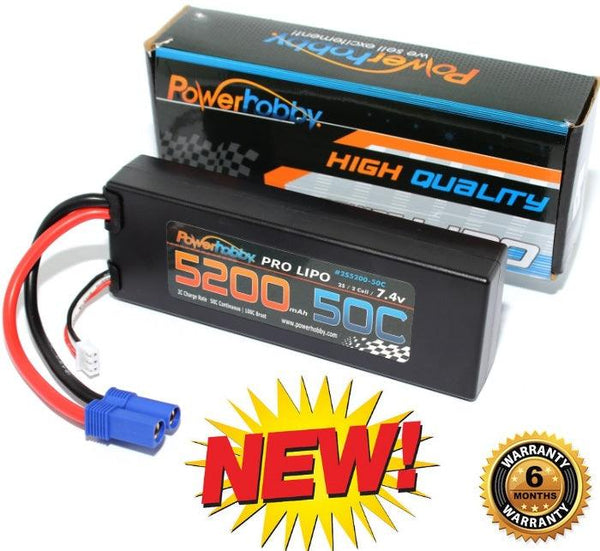 PowerHobby 2S 7.4V 5200mAh 50C Lipo Battery Pack w EC5 Plug Case : Proboat