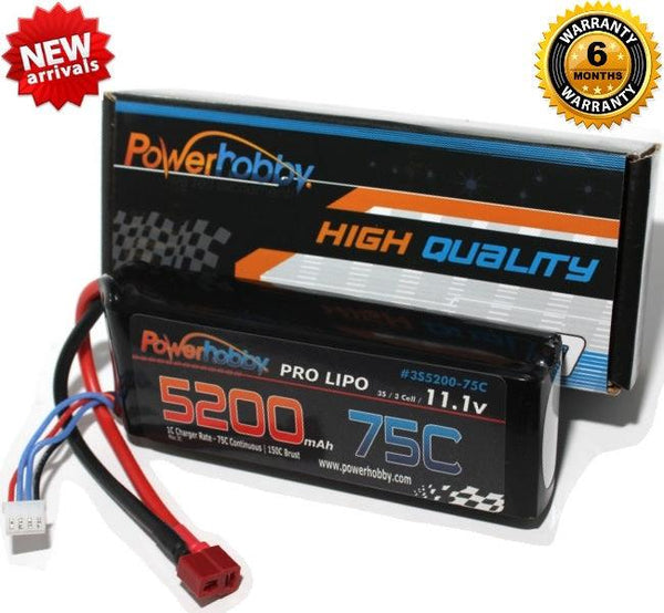 PowerHobby 3S 11.1V 5200mAh 75C Lipo Battery Pack w Deans Connector Plug 3-Cell