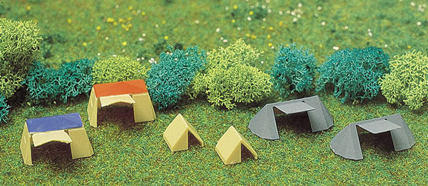 Black Forest® Hobby Supply Co Busch 8120 N Scale Camping Set -- With 6 Assorted Tents — N Scale Scenery > Busch