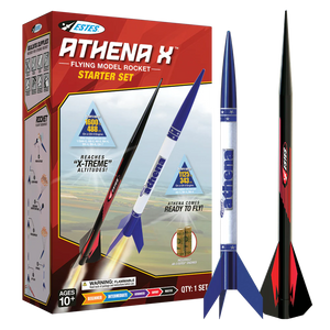 Estes Athena X model rocket starter set with packaging on a white background