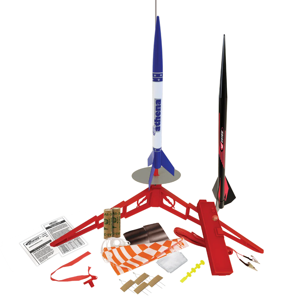 Estes Athena X model rocket starter set with packaging on a white background