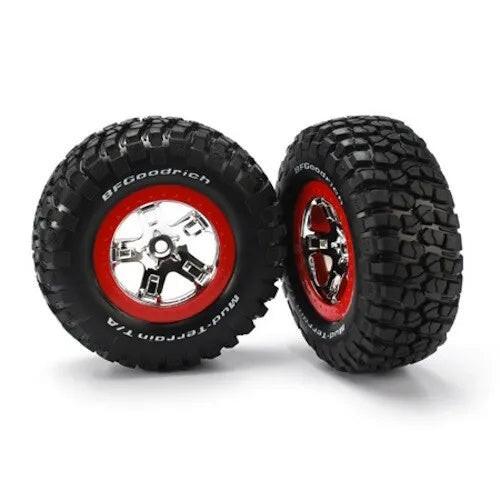 PowerHobby Traxxas TRA5867 Chrome-Red Wheels/Off-Road Racing Tires (2) 1/10 Slash 4x4