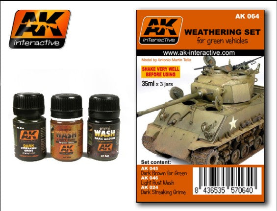 Black Forest® Hobby Supply Co AK Interactive 64 Green Vehicle Washes & Grime Enamel Paint Set (24, 45, 46) — Glues, Paints,