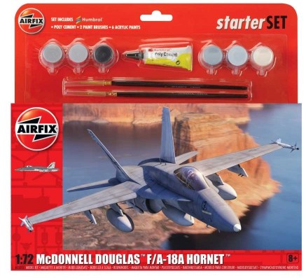 Airfix 55313 1/72 F/A18A Hornet Aircraft Large Starter Set w/paint & glue