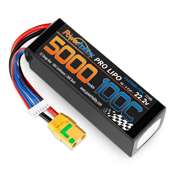 Powerhobby 6s 22.2v 5000mah 100c Lipo Battery w XT90 Plug Soft Case