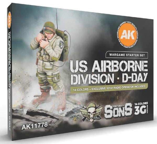 Black Forest® Hobby Supply Co AK Interactive 11778 Wargame: US Airborne Division D-Day 3G Acrylic Paint Starte — Paints,