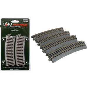 Kato 2-280 HO Scale 370mm 14 9/16" Radius 22.5º Curve Track R370-22.5 (4Pcs)