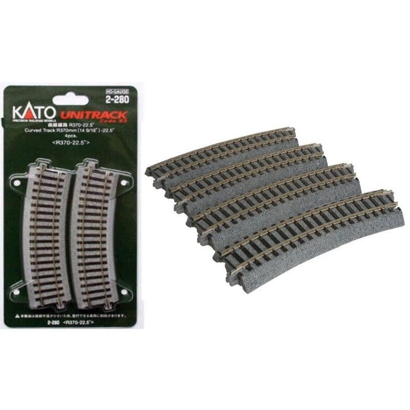 PowerHobby Kato 2-280 HO Scale 370mm 14 9/16" Radius 22.5º Curve Track R370-22.5 (4Pcs) — HO Tracks