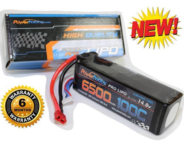 Powerhobby 4S 14.8V 6500mAh 100C Lipo Battery w Deans Plugs Soft Case 4-Cell