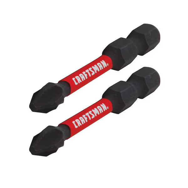 Two black drill bits with red 'Craftsman' labels on a white background