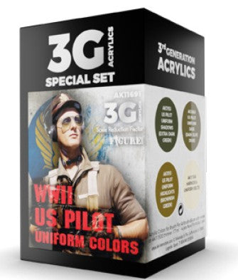 Black Forest® Hobby Supply Co AK Interactive 11691 Figure Series: WWII US Pilot Uniforms 3G Acrylic Paint Set — Paints,