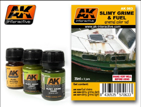 Black Forest® Hobby Supply Co AK Interactive 63 Slimy Grime & Fuel Stains Enamel Paint Set (25, 26, 27) — Glues, Paints,