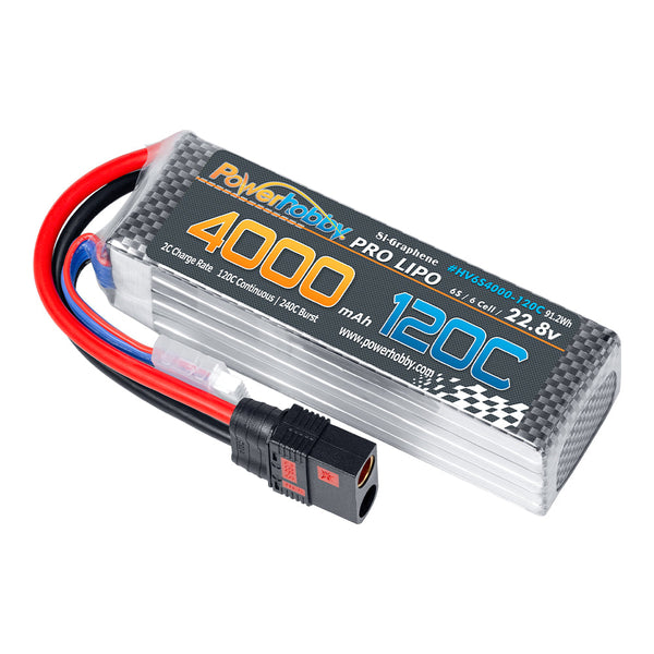 POWERHOBBY 6S 22.8V 4000MAH 120C GRAPHENE + HV LIPO BATTERY W QS8 PLUG