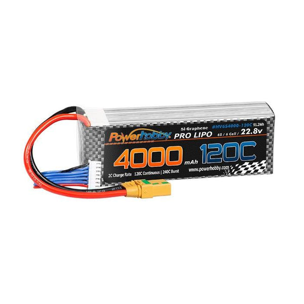 POWERHOBBY 6S 22.8V 4000MAH 120C GRAPHENE + HV LIPO BATTERY W XT90 PLUG