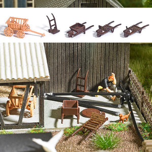 Black Forest® Hobby Supply Co Busch 1630 HO Scale Cart Set -- Wheelbarrow, Dolly, 2 Hand Trucks, Small Cart — HO Scale
