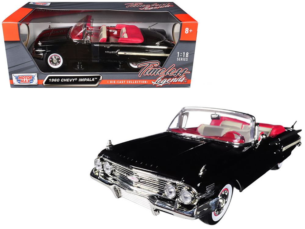 1960 Chevrolet Impala Convertible Black 1/18 Diecast Car Model by Motormax — physical