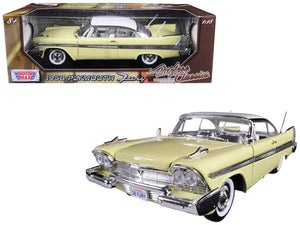 1958 Plymouth Fury "Timeless Classics" Yellow with White Top 1/18 Diecast Model Car by Motormax — physical