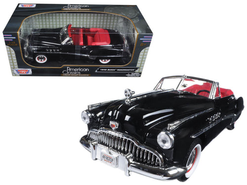 1949 Buick Roadmaster Black with Red Interior 1/18 Diecast Model Car by Motormax — physical