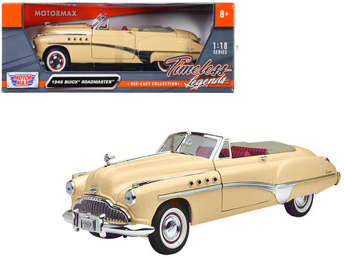 1949 Buick Roadmaster Cream with Red Interior 1/18 Diecast Model Car by Motormax — physical