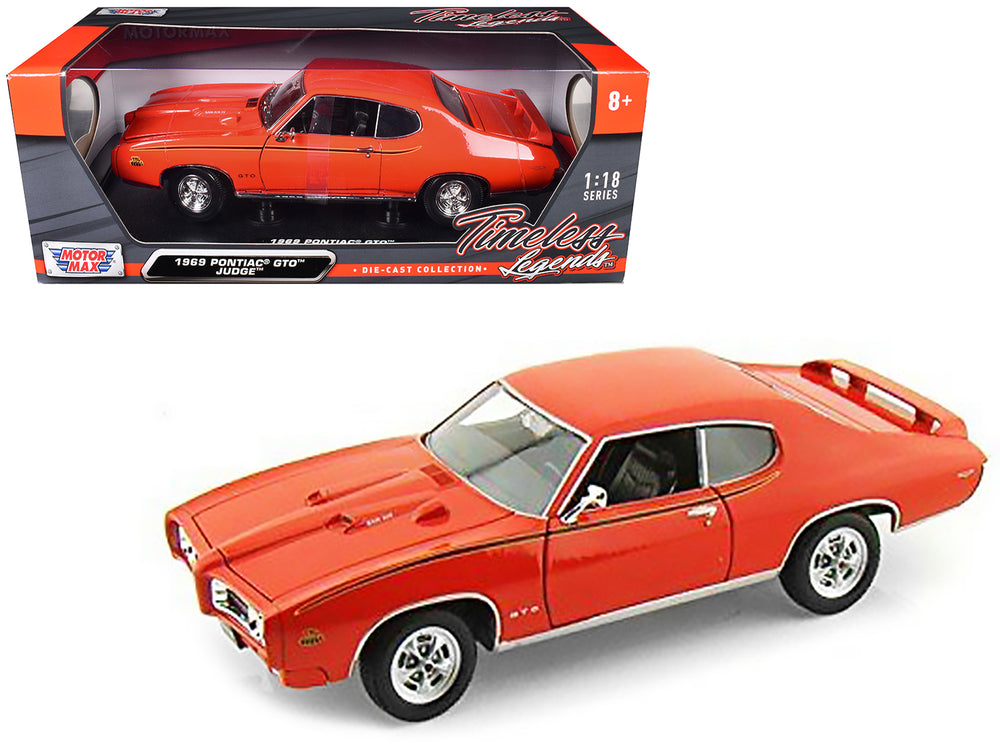1969 Pontiac GTO Judge Orange 1/18 Diecast Model Car by Motormax — physical