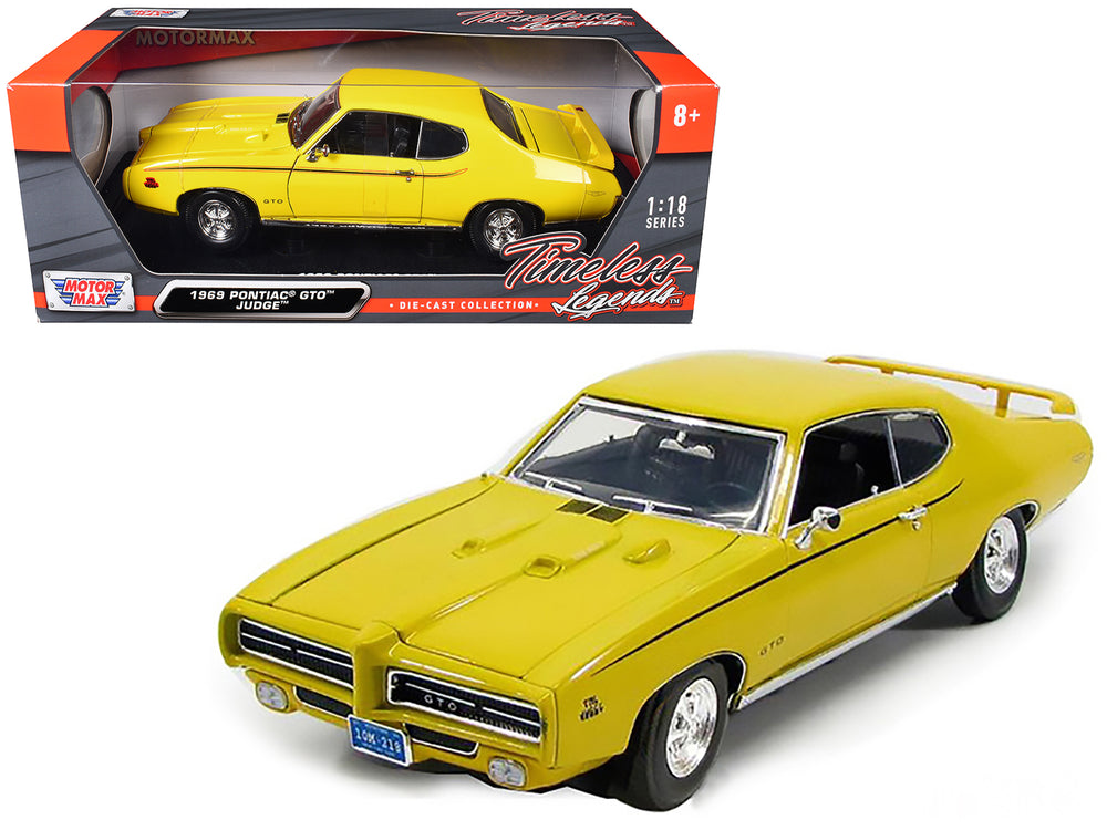 1969 Pontiac GTO Judge Yellow 1/18 Diecast Model Car by Motormax — physical