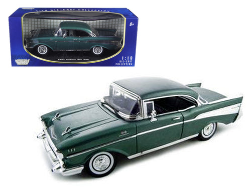 1957 Chevrolet Bel Air Hard Top Green 1/18 Diecast Model Car by Motormax — physical