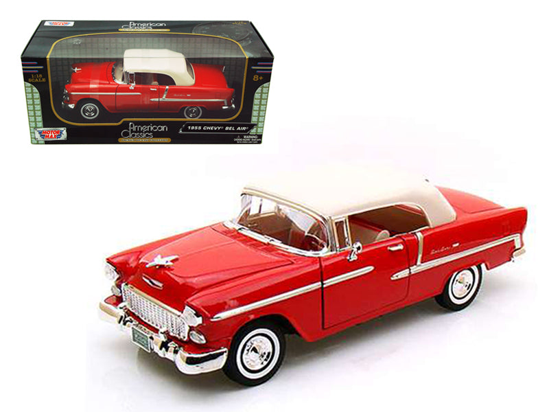 1955 Chevrolet Bel Air Convertible Soft Top Red 1/18 Diecast Car Model by Motormax — physical