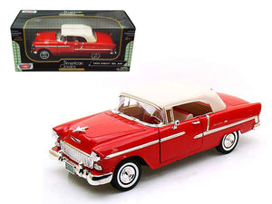 1955 Chevrolet Bel Air Convertible Soft Top Red 1/18 Diecast Car Model by Motormax — physical