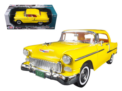 1955 Chevrolet Bel Air Convertible Soft Top Yellow "Timeless Classics" 1/18 Diecast Model Car by Motormax — physical