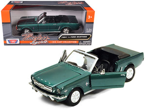 1964 1/2 Ford Mustang Convertible Green Metallic 1/24 Diecast Model Car by Motormax — physical
