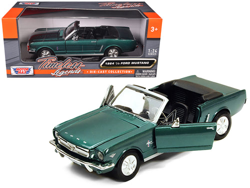 1964 1/2 Ford Mustang Convertible Green Metallic 1/24 Diecast Model Car by Motormax — physical