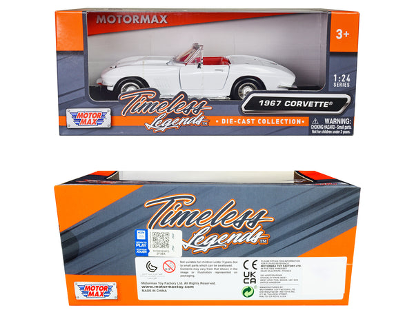 1967 Chevrolet Corvette C2 Convertible White with Red Interior "Timeless Legends" Series 1/24 Diecast Model Car by Motormax
