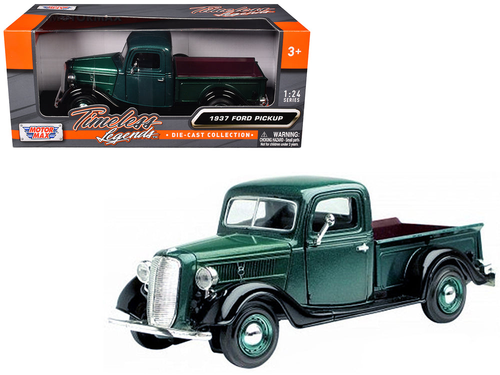 1937 Ford Pickup Truck Green and Black 1/24 Diecast Model Car by Motormax — physical