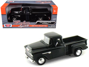 1955 Chevrolet 5100 Stepside Pickup Truck Black 1/24 Diecast Car Model by Motormax — physical