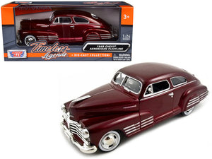 1948 Chevrolet Aerosedan Fleetline Dark Red Metallic 1/24 Diecast Model Car by Motormax — physical