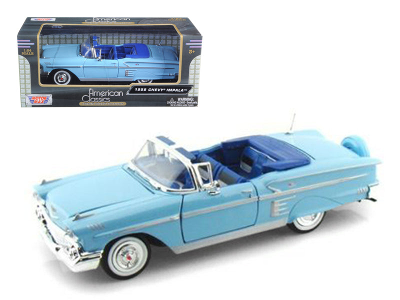1958 Chevrolet Impala Convertible Blue 1/24 Diecast Model Car by Motormax — physical